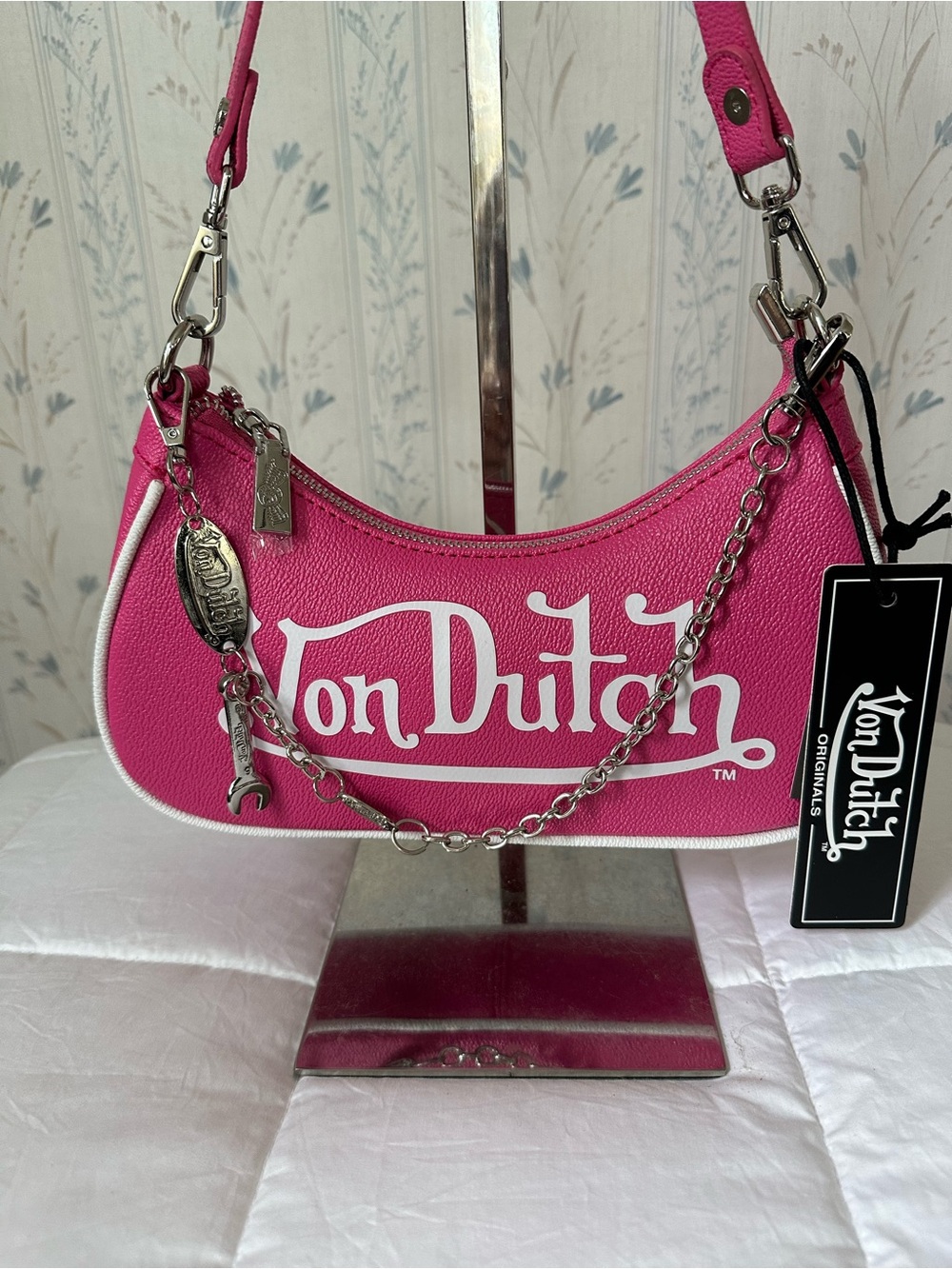 Von Dutch Hot Pink Logo Mini Shoulder Bag